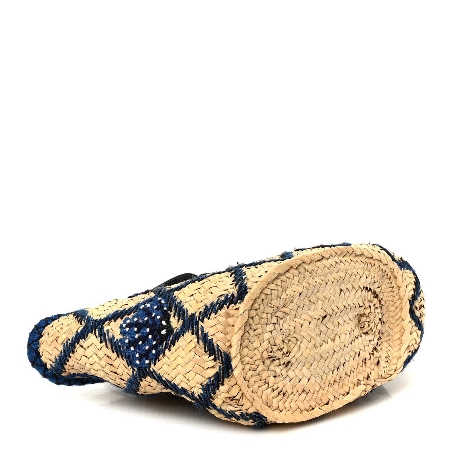 Loewe Embroidered Raffia Basket Tote Bag Natural Black Blue 4 of 10