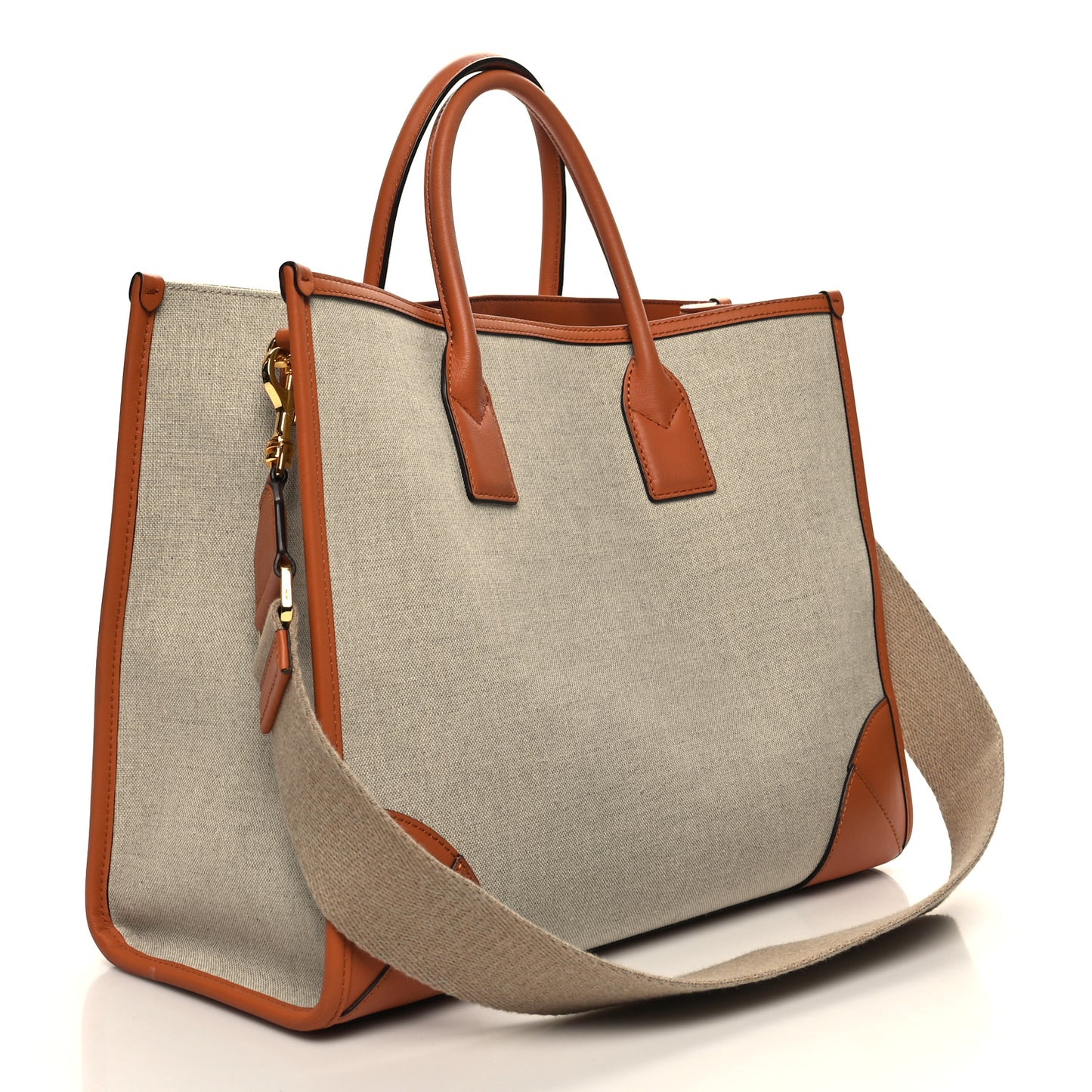 Calfskin Linen Large Munchen Tote Cognac