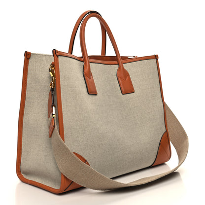 MCM Calfskin Linen Large Munchen Tote Cognac 4 of 12