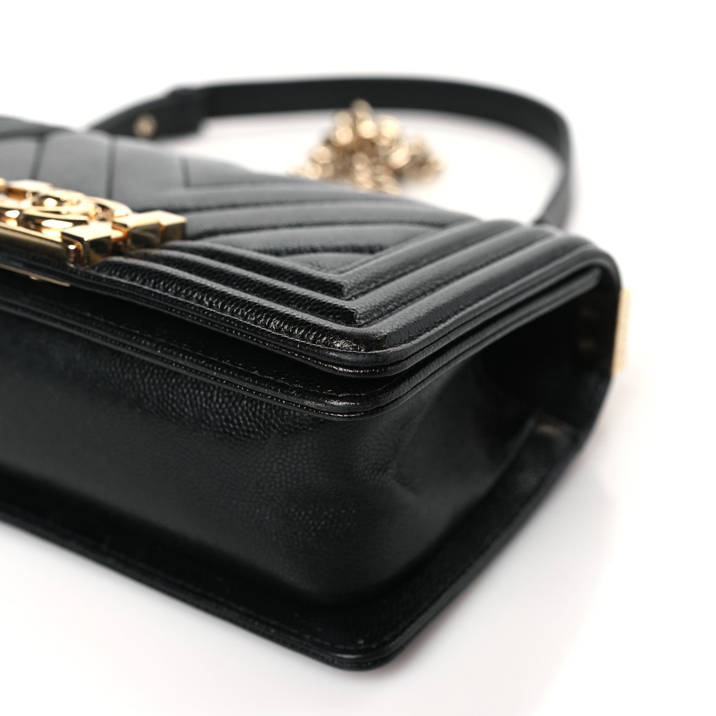 Calfskin Chevron Quilted Small Boy Flap Black