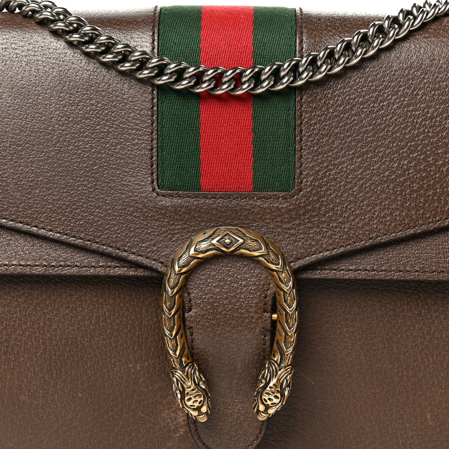 Gucci Textured Calfskin Web Medium Dionysus Shoulder Bag New Acero 10 of 15