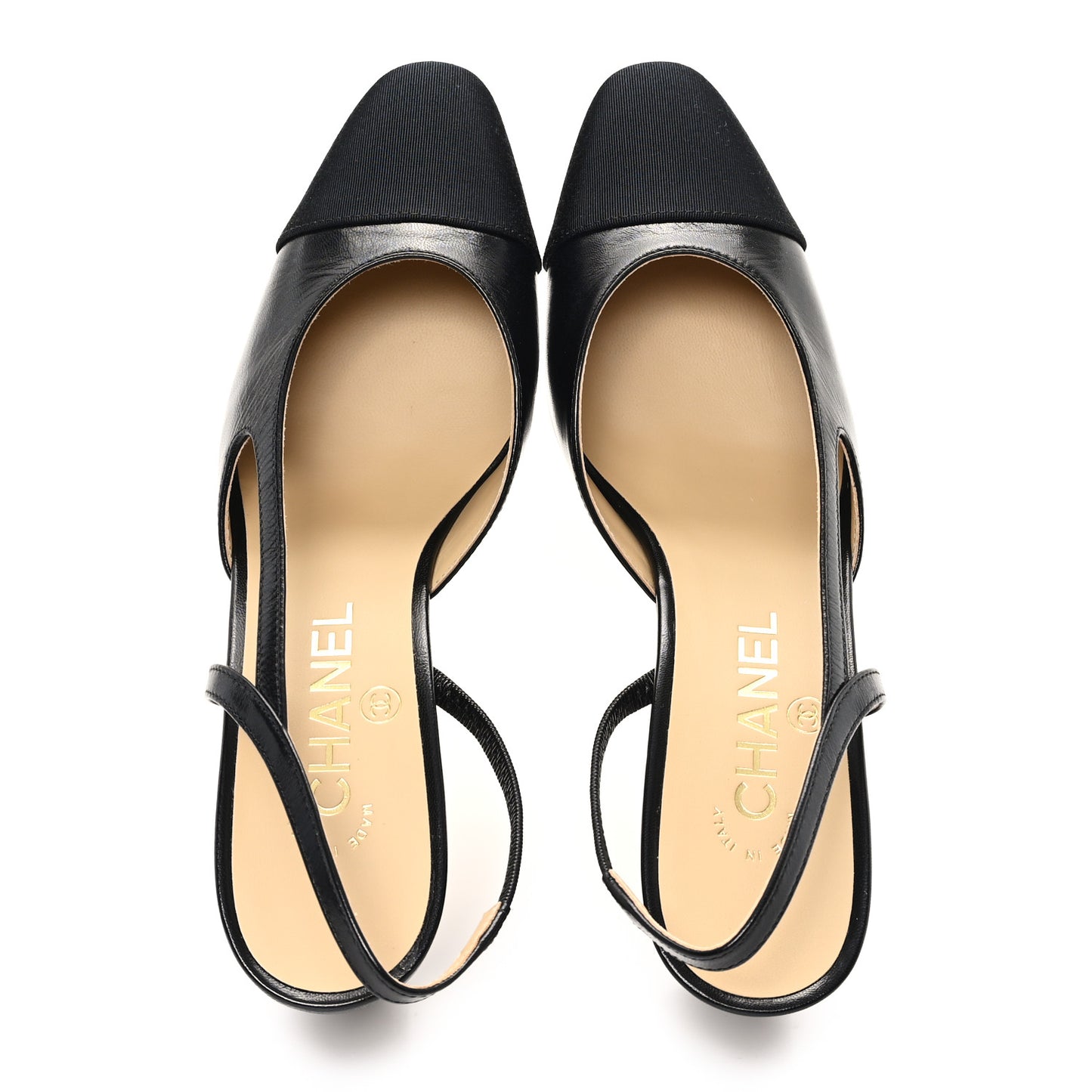 Goatskin Grosgrain Cap Toe CC Slingback Pumps 37 Black
