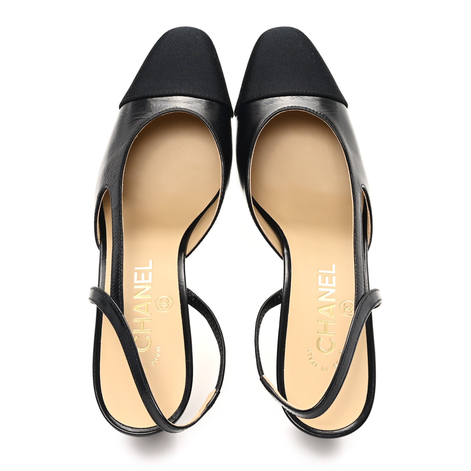 Chanel Goatskin Grosgrain Cap Toe CC Slingback Pumps 37 Black 2 of 10