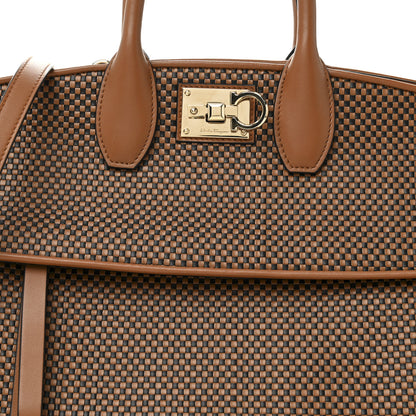 Salvatore Ferragamo Woven Calfskin Medium Studio Top Handle Bag Tan Black 8 of 12
