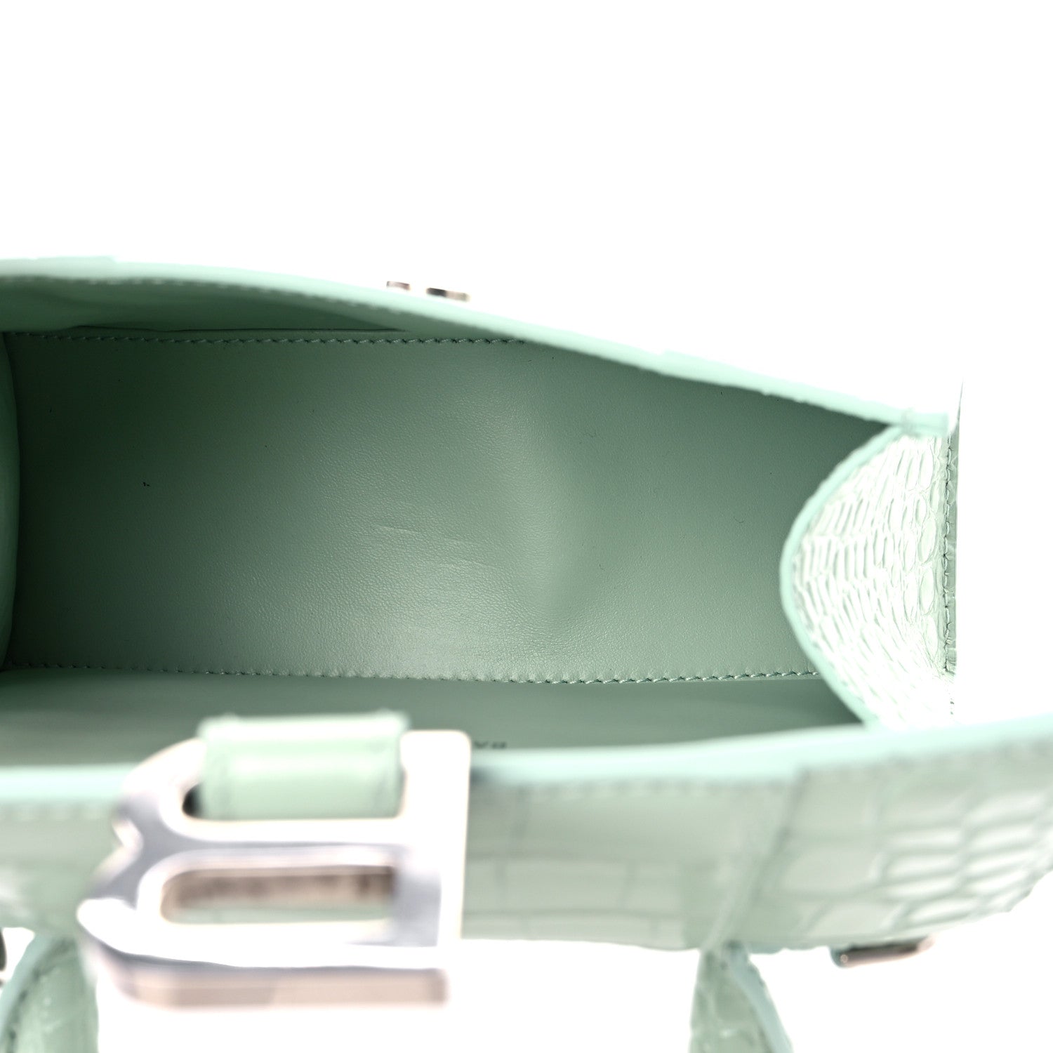 Balenciaga Shiny Calfskin Crocodile Embossed Hourglass Top Handle Bag XS Light Green 5 of 13
