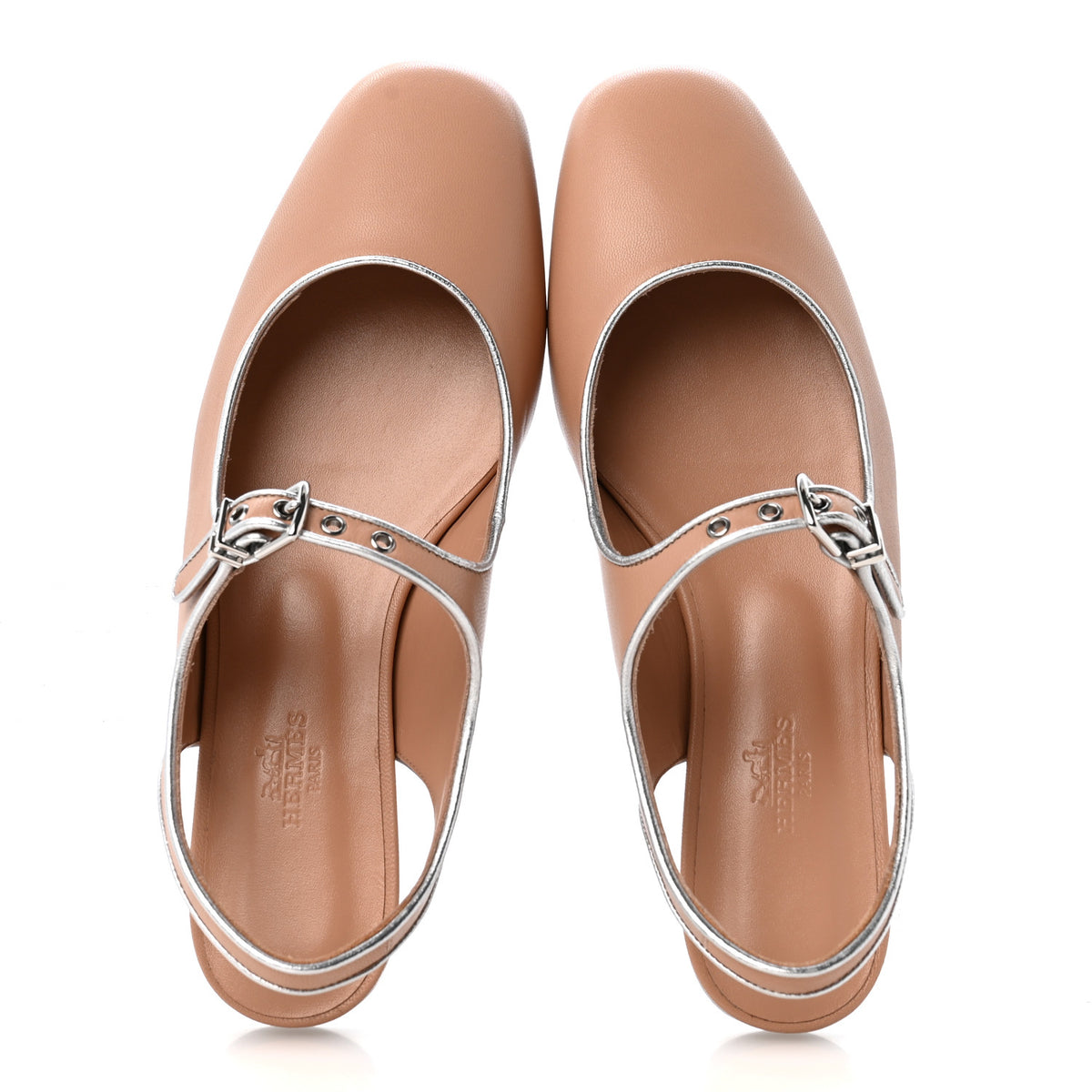 Hermes Goatskin Nappa Kleo Slingback Flats 36.5 Beige Perlino Gris Argente 2 of 9