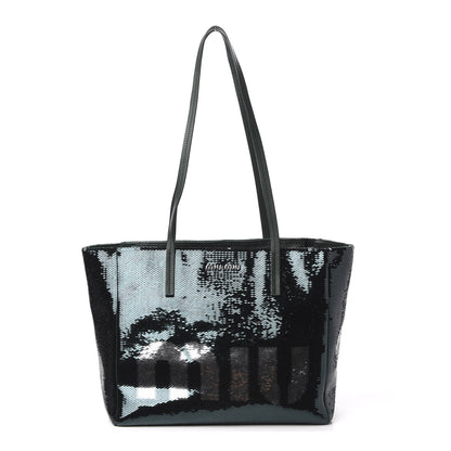 Miu Miu Paillettes Sequin Logo Tote Smeraldo Argent 1 of 9