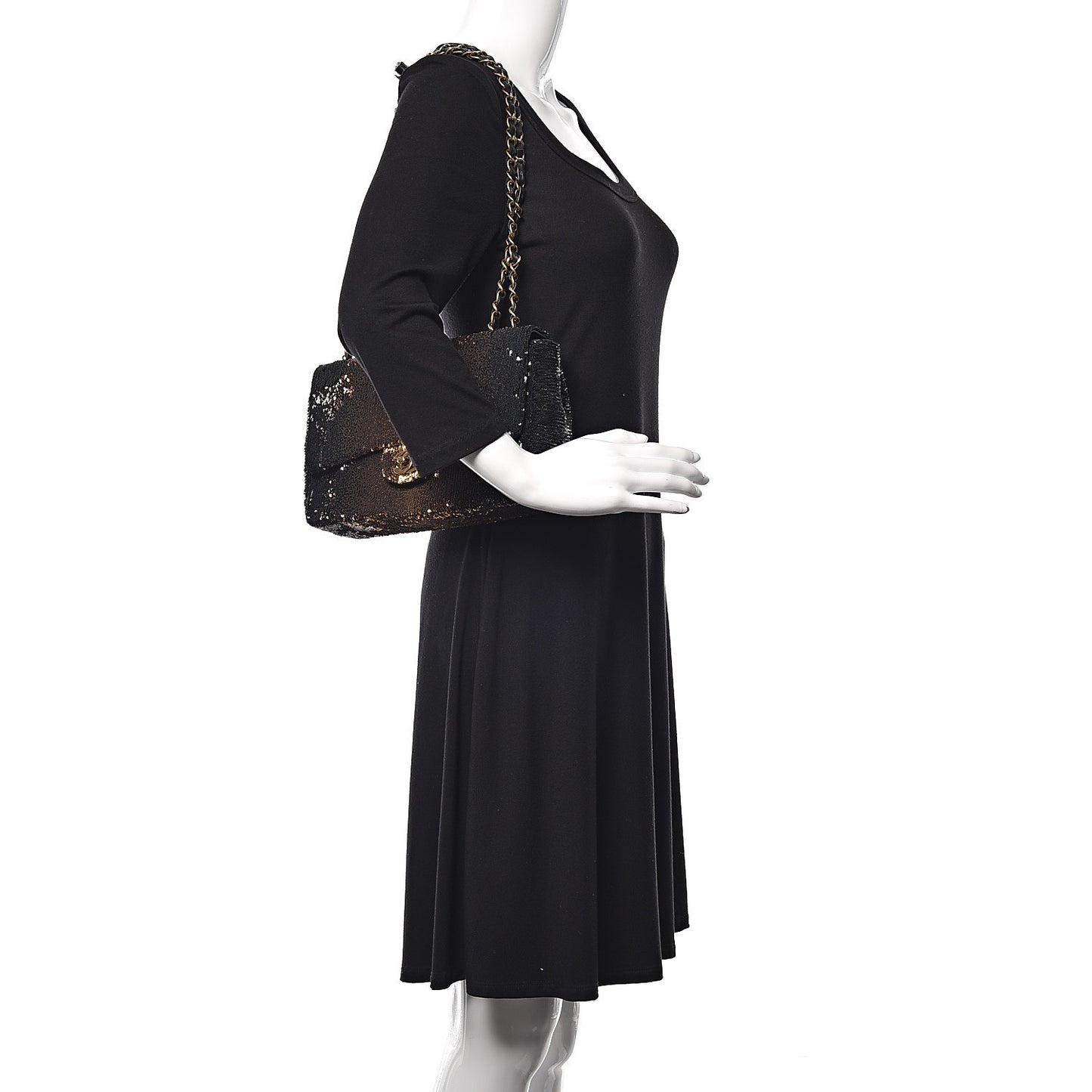 Sequin Medium Single Flap Bronze Black