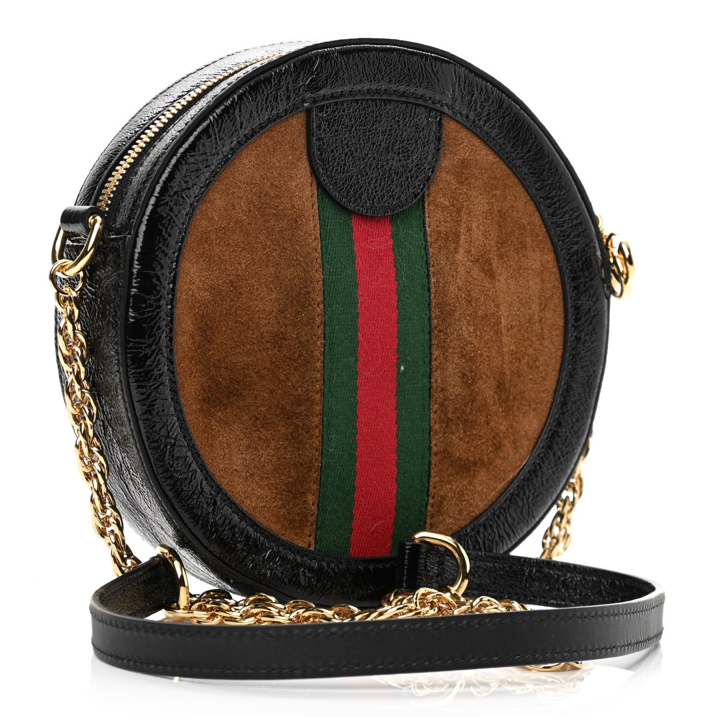 Suede Patent Web Mini Ophidia Round Shoulder Bag Nocciola Black