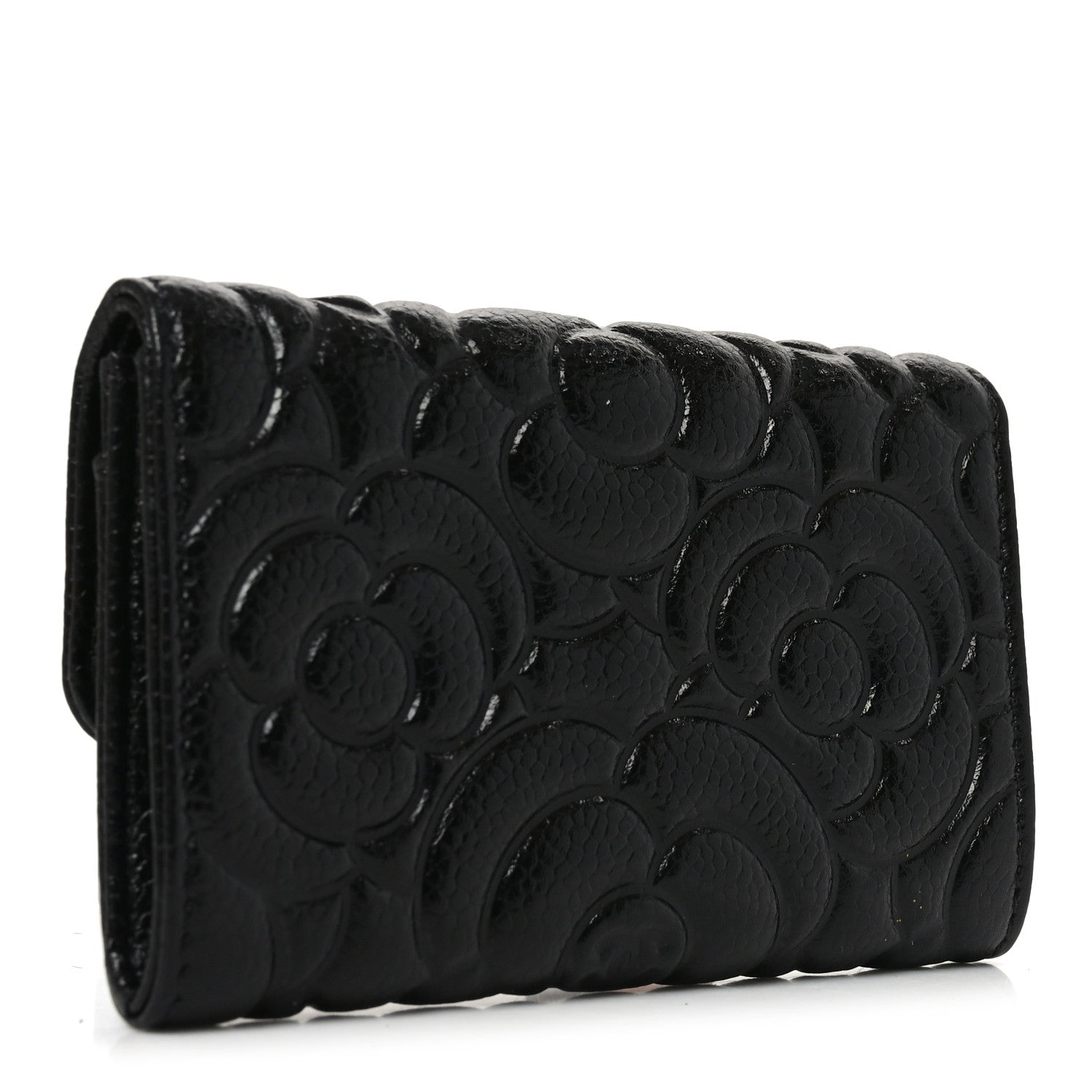 Chanel Caviar Camellia Embossed Card Holder Wallet Black 3 of 10