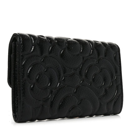 Chanel Caviar Camellia Embossed Card Holder Wallet Black 3 of 10