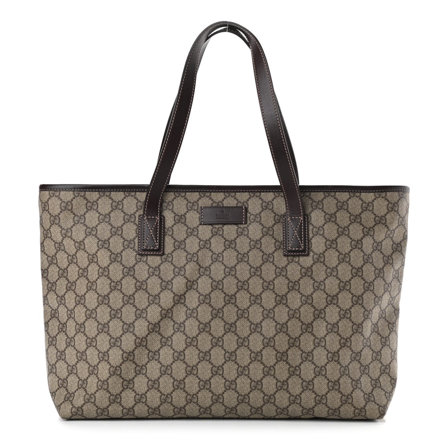 GG Supreme Monogram Medium Zippered Shopping Tote Dark Brown