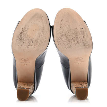 Chanel Lambskin Cork Chain CC Peep Toe Pumps 37 Black 4 of 4