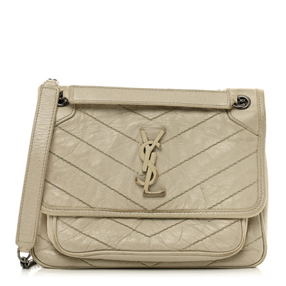 Saint Laurent Crinkled Calfskin Matelasse Monogram Baby Niki Chain Satchel Ivory 1 of 13