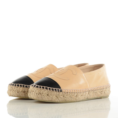 Chanel Lambskin CC Espadrilles 35 Beige Black 6 of 11
