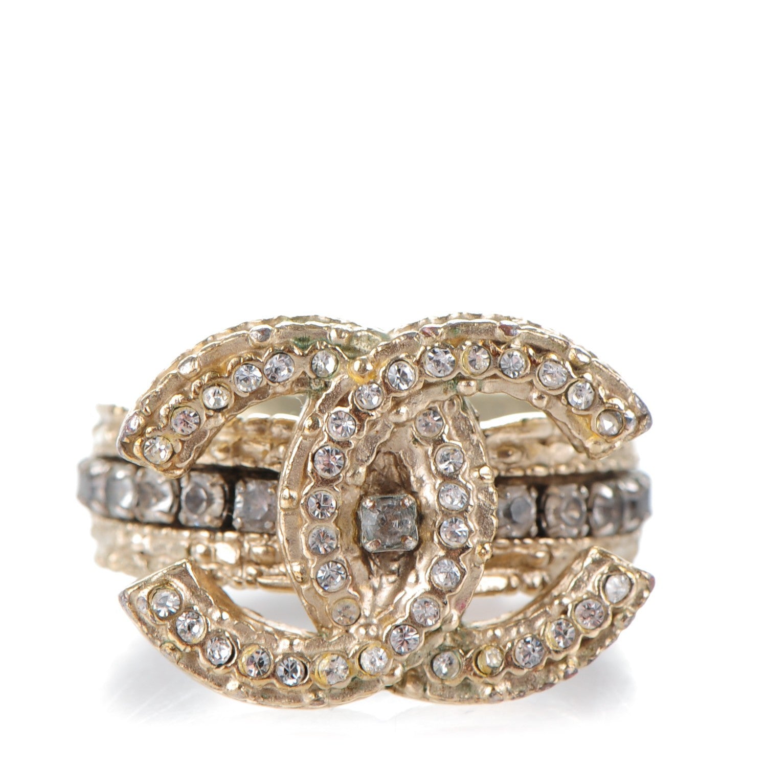 Chanel Paris Byzance Crystal CC Ring 6.5 Gold 1 of 8