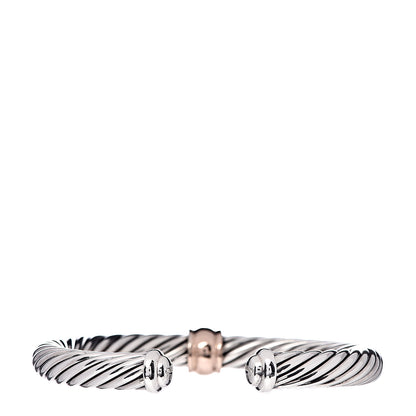 David Yurman Sterling Silver 18K Rose Gold Pink Sapphire 7mm Cable Classics Single Station Bracelet 3 of 4