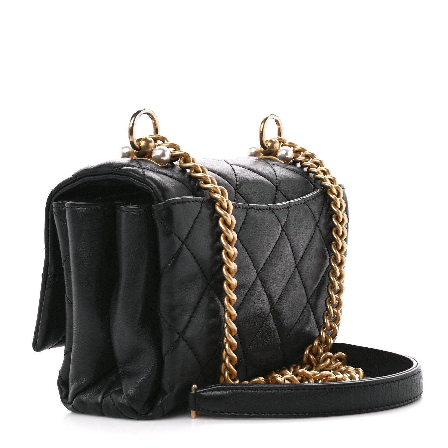 Chanel Calfskin Quilted Accordion Pearl CC Flap Bag Black Black 3 of 10