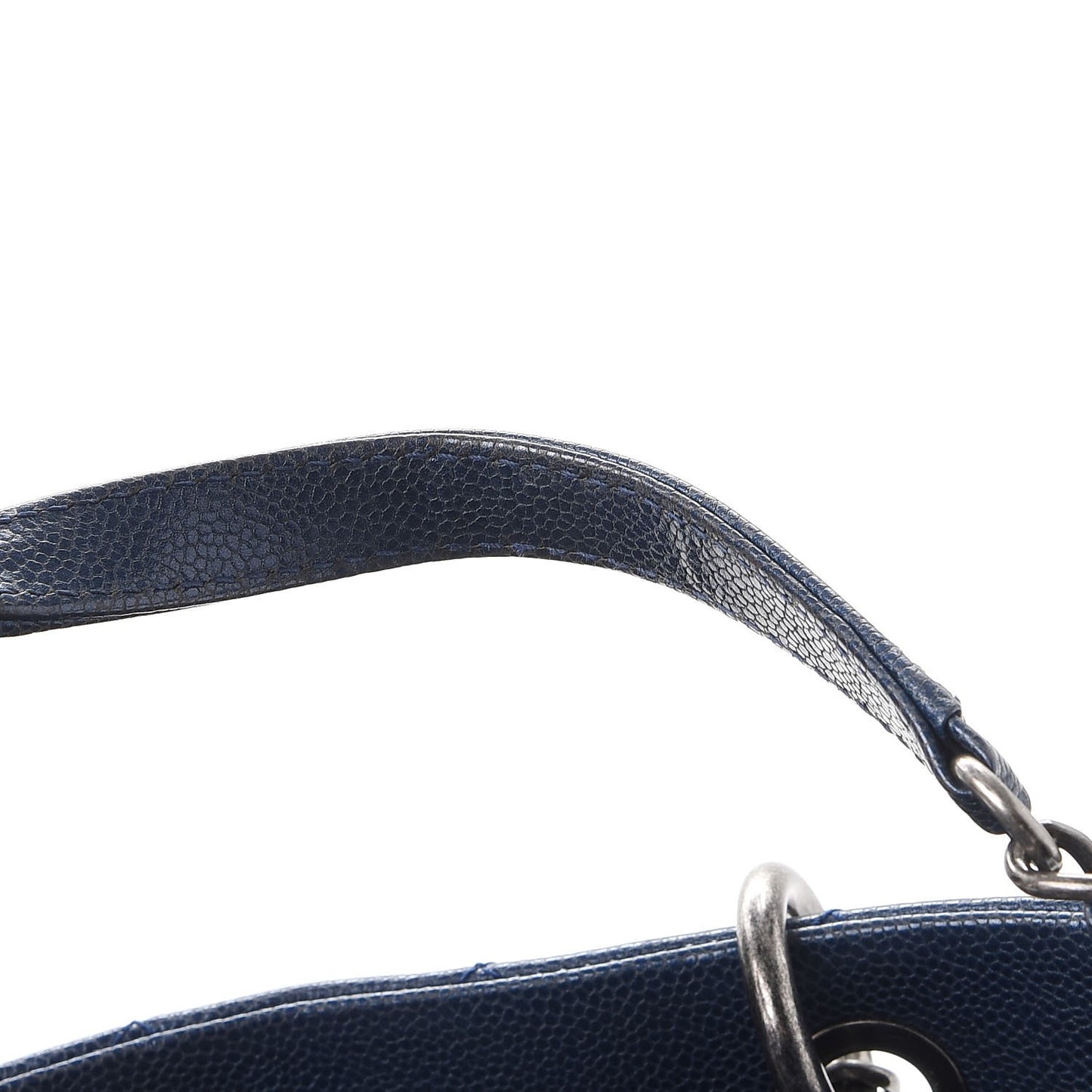 Iridescent Caviar Quilted Chic Shopping Tote Dark Blue