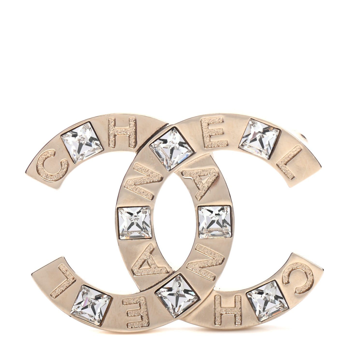 Baguette Crystal Logo CC Brooch Gold