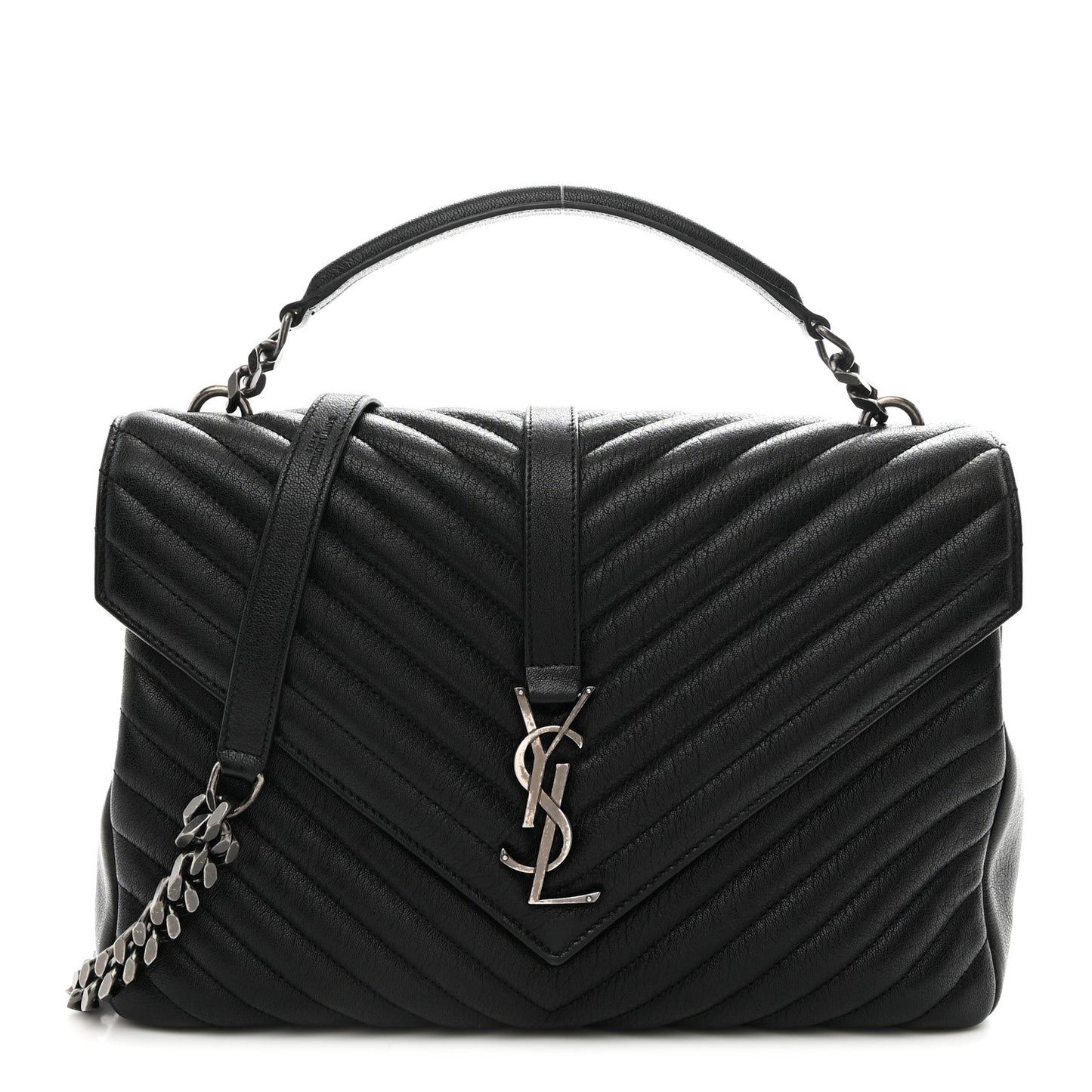 Sheepskin Matelasse Chevron Monogram Large College Satchel Black