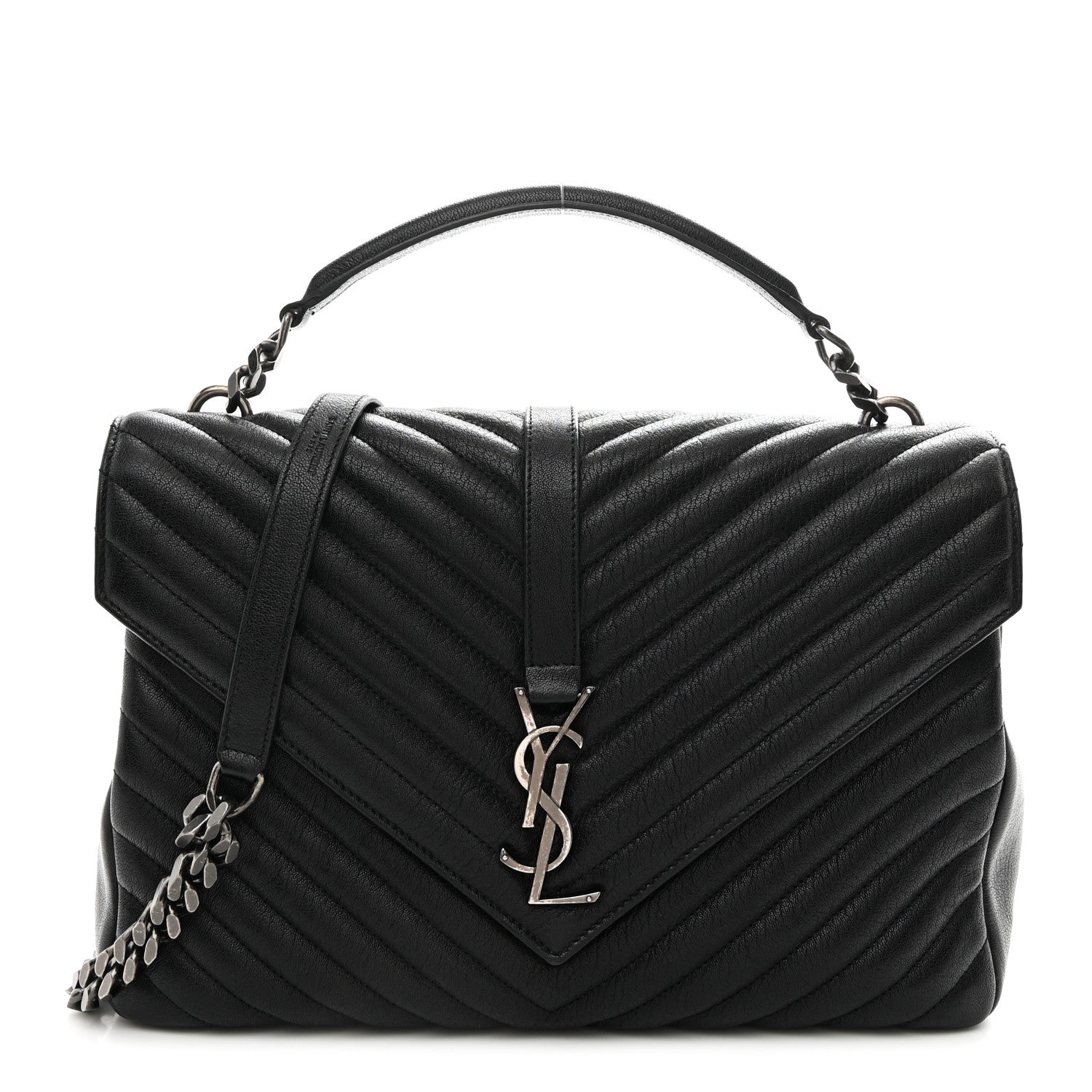 Saint Laurent Sheepskin Matelasse Chevron Monogram Large College Satchel Black 2 of 21