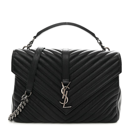Saint Laurent Sheepskin Matelasse Chevron Monogram Large College Satchel Black 2 of 21