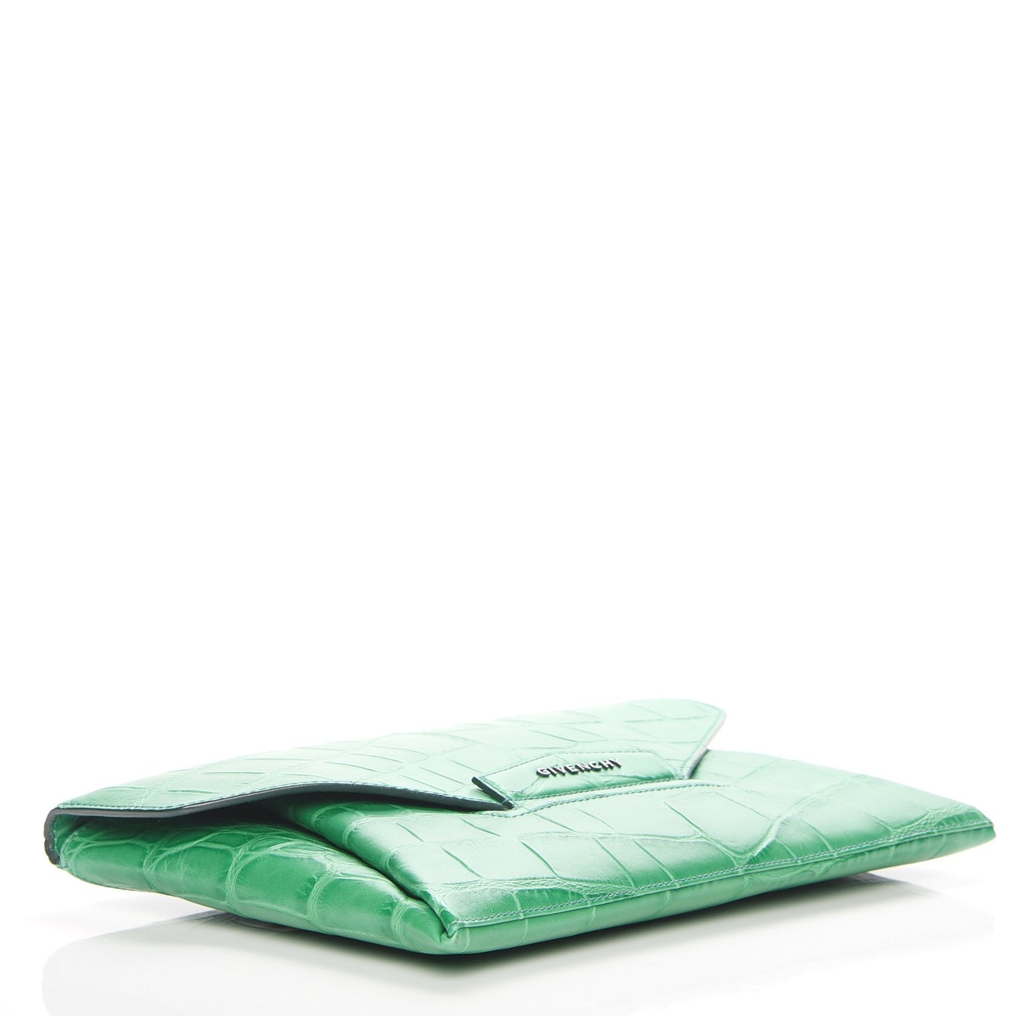 Calfskin Crocodile Embossed Medium Antigona Envelope Clutch Emerald