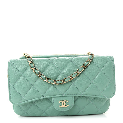 Chanel Caviar Quilted Flap Phone Holder With Chain Turquoise 1 of 11