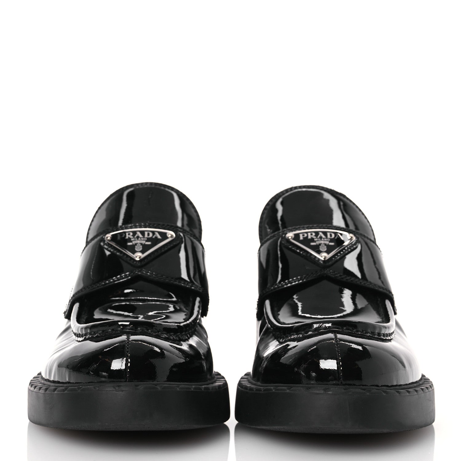Prada Vernice Triangle 50mm Loafers 38 Black 2 of 12