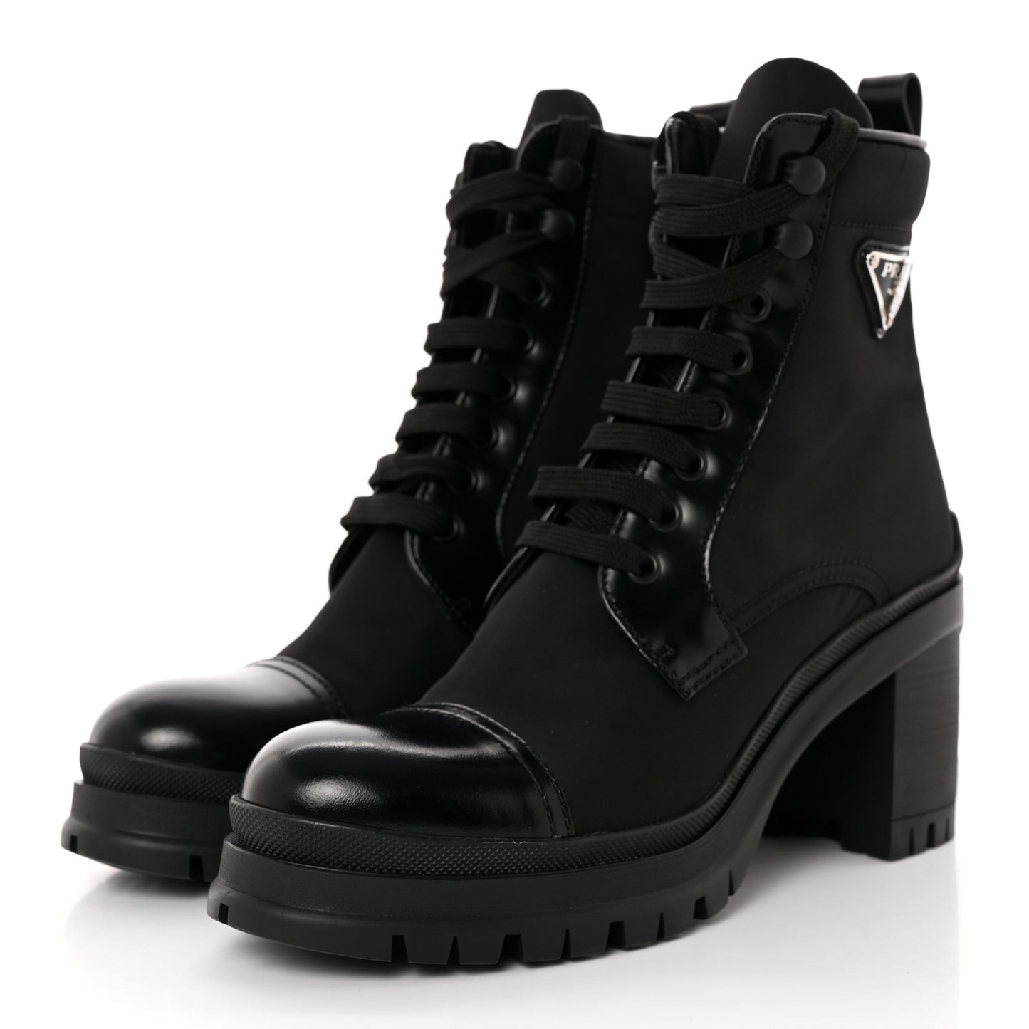 Spazzolato Re-Nylon Metal Triangle Logo Lace Up 85mm Boots 37.5 Black