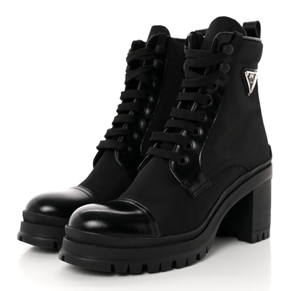 Prada Spazzolato Re-Nylon Metal Triangle Logo Lace Up 85mm Boots 37.5 Black 3 of 11