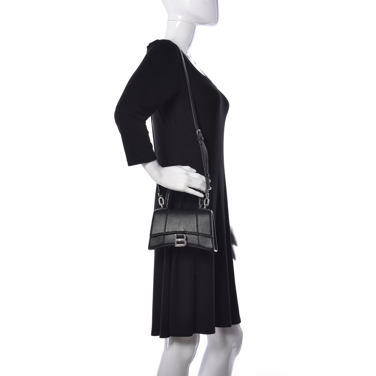 Grained Calfskin Hourglass Top Handle Bag XS Black