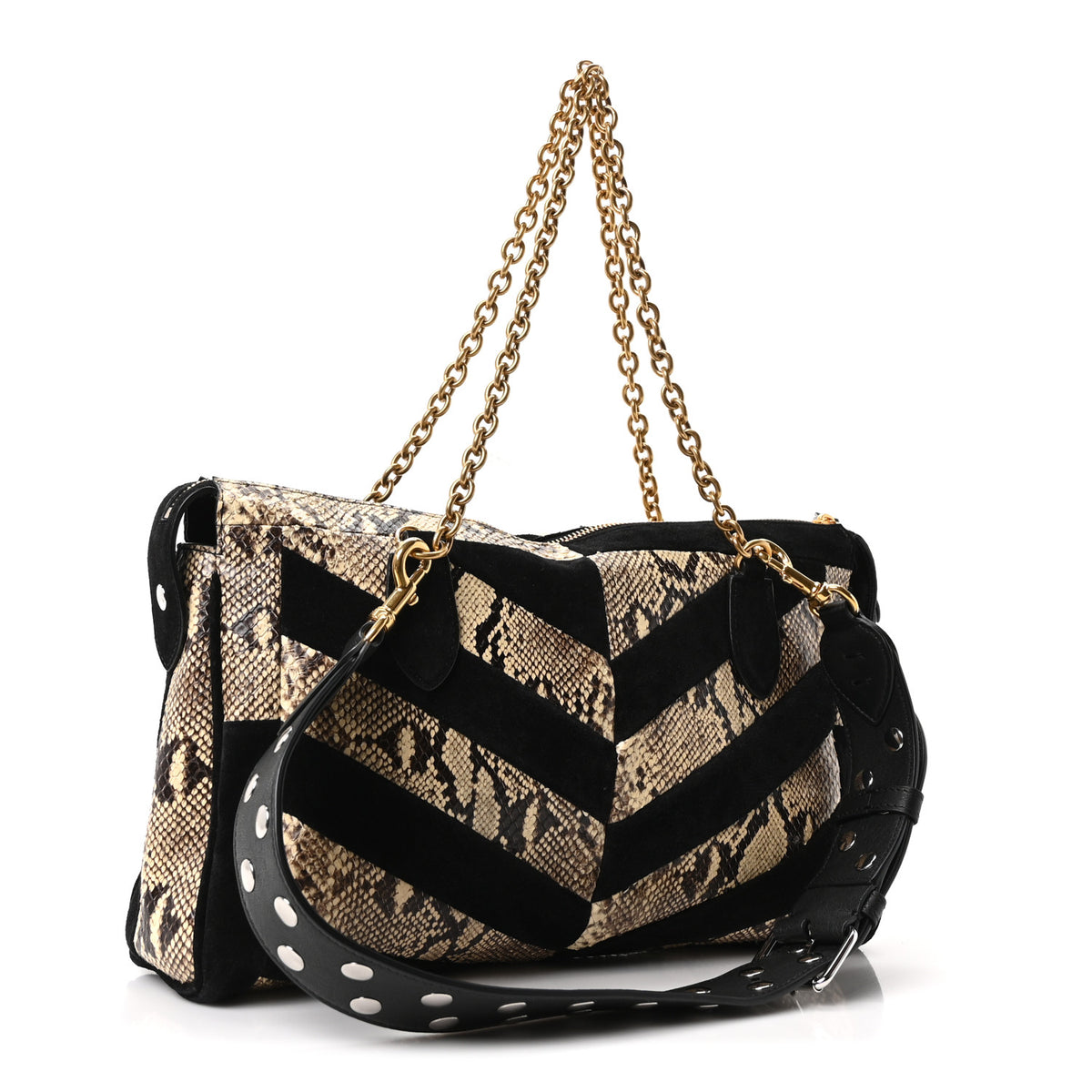 Valentino Garavani Suede Snakeskin Chevron Patchwork Medium Panthea Bag Tundra 3 of 10