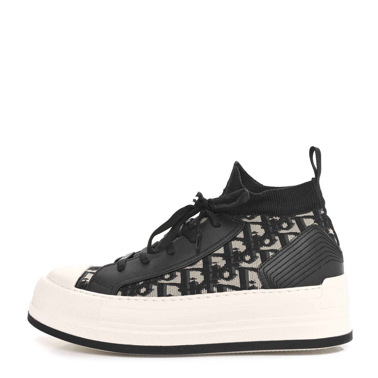 Technical Knit Calfskin Oblique Womens Walk'n Dior Mid Top Sneakers 38 Deep Blue
