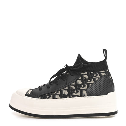 Christian Dior Technical Knit Calfskin Oblique Womens Walk'n Dior Mid Top Sneakers 38 Deep Blue 1 of 9