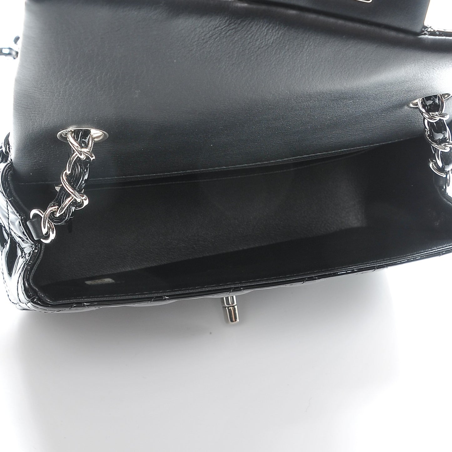 Patent Calfskin Quilted Mini Rectangular Flap Black