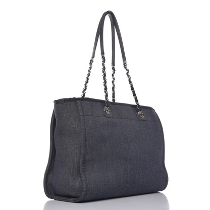 Chanel Denim Small Deauville Tote Dark Blue 4 of 8