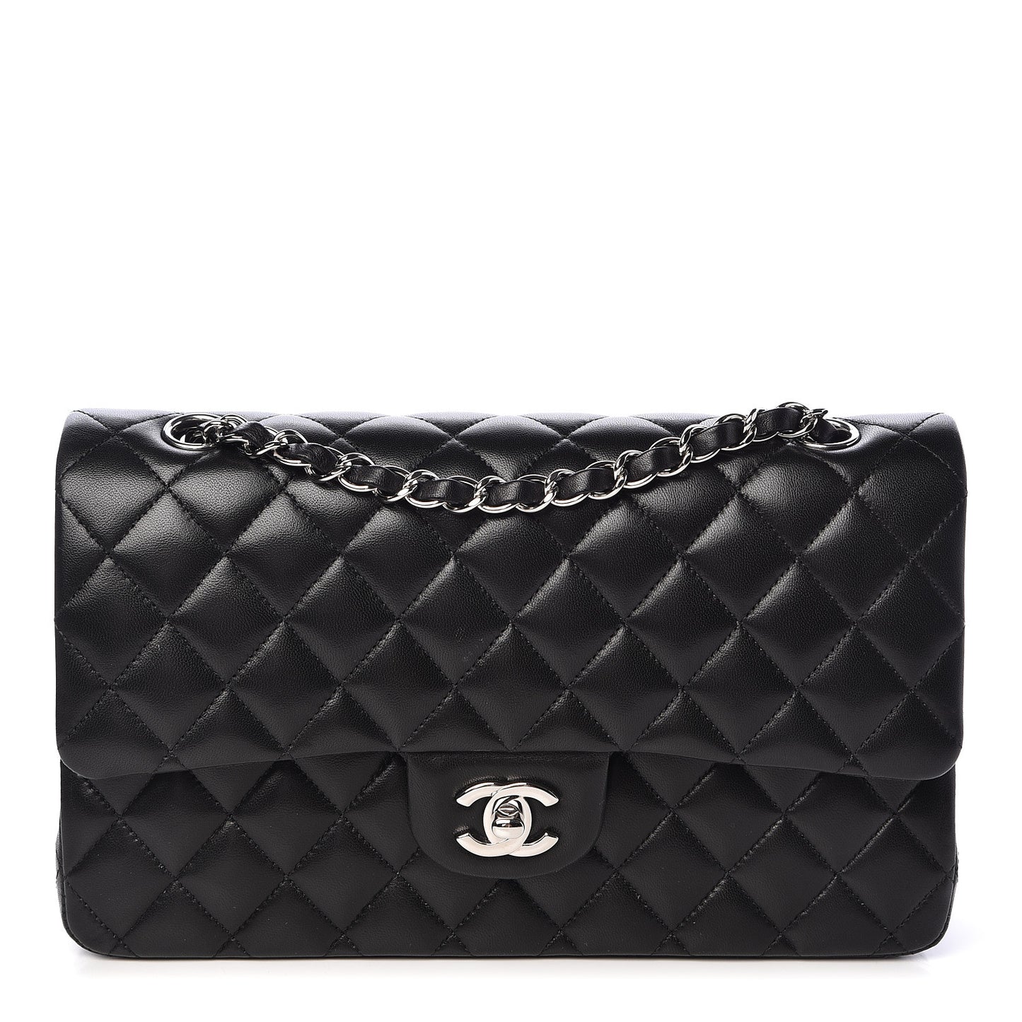 Lambskin Quilted Medium Double Flap Black