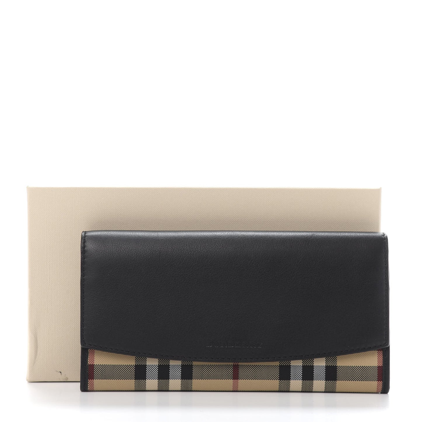 Grainy Calfskin House Check Continental Wallet Black