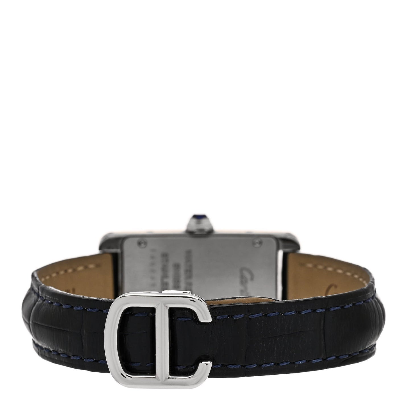 Stainless Steel Alligator 19mm Tank Americaine Quartz Watch Blue