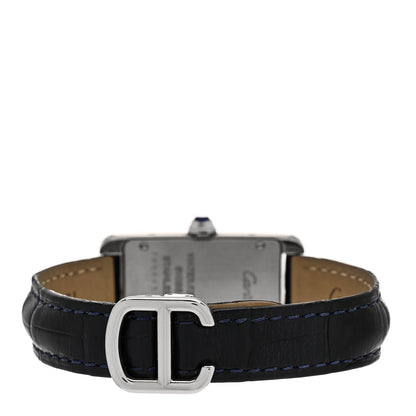Cartier Stainless Steel Alligator 19mm Tank Americaine Quartz Watch Blue 3 of 4