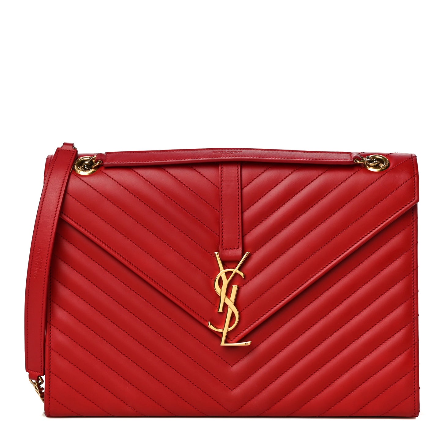 Smooth Calfskin Matelasse Chevron Large Monogram Satchel Red