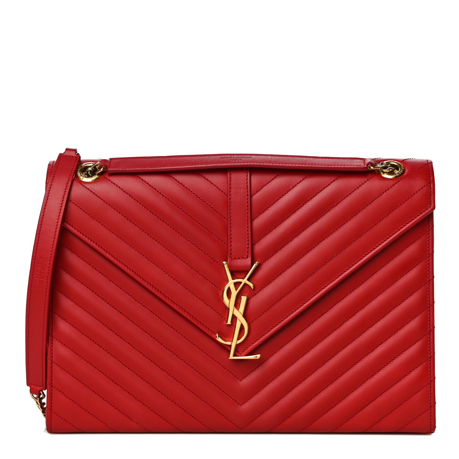 Saint Laurent Smooth Calfskin Matelasse Chevron Large Monogram Satchel Red 1 of 12
