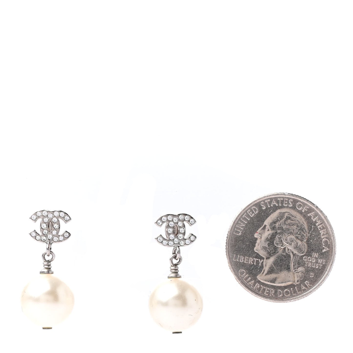Crystal Pearl CC Drop Earrings Silver