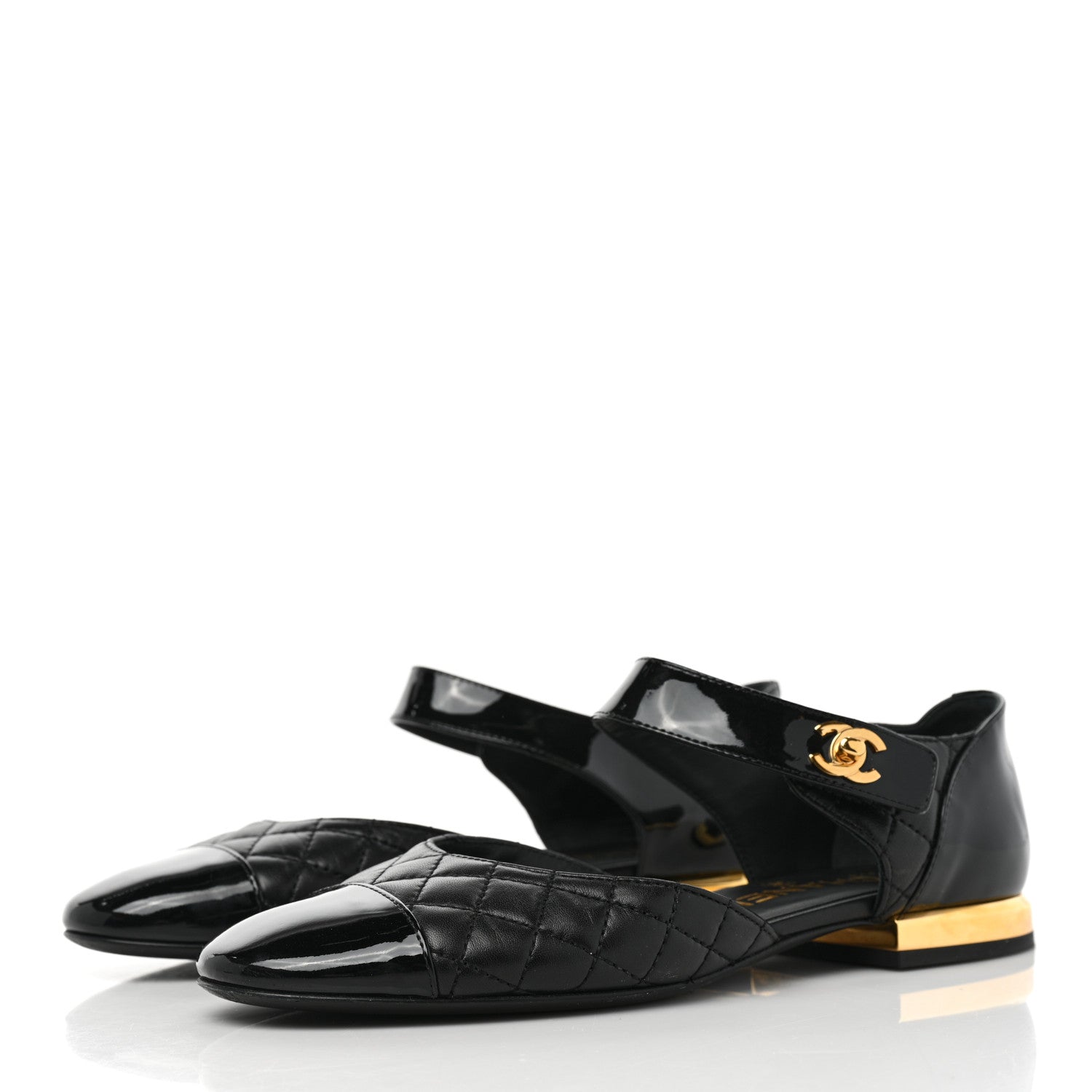 Chanel Patent Lambskin Quilted Cap Toe Ballerina Flats 36 Black 3 of 8