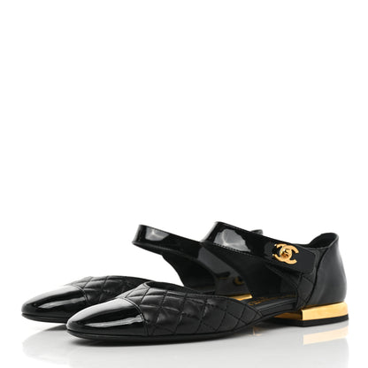 Chanel Patent Lambskin Quilted Cap Toe Ballerina Flats 36 Black 3 of 8