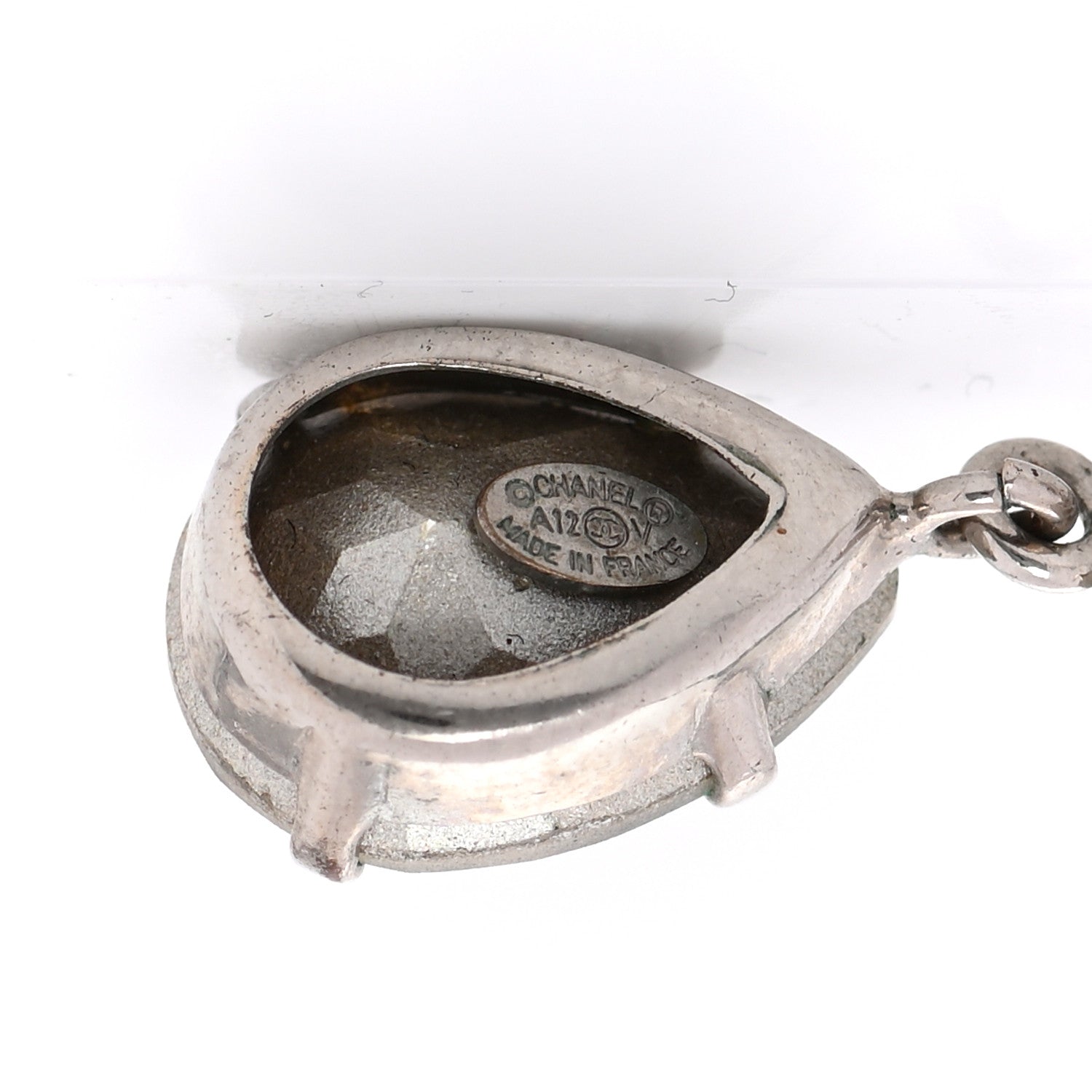Chanel Crystal CC Tear Drop Earrings Silver 4 of 5