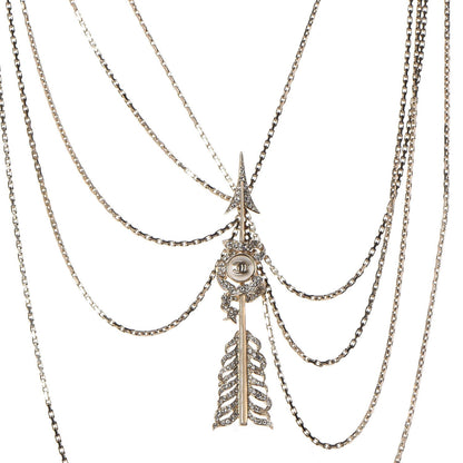Chanel Crystal Pearl Chain CC Arrow Multi Strand Necklace Gold 5 of 7