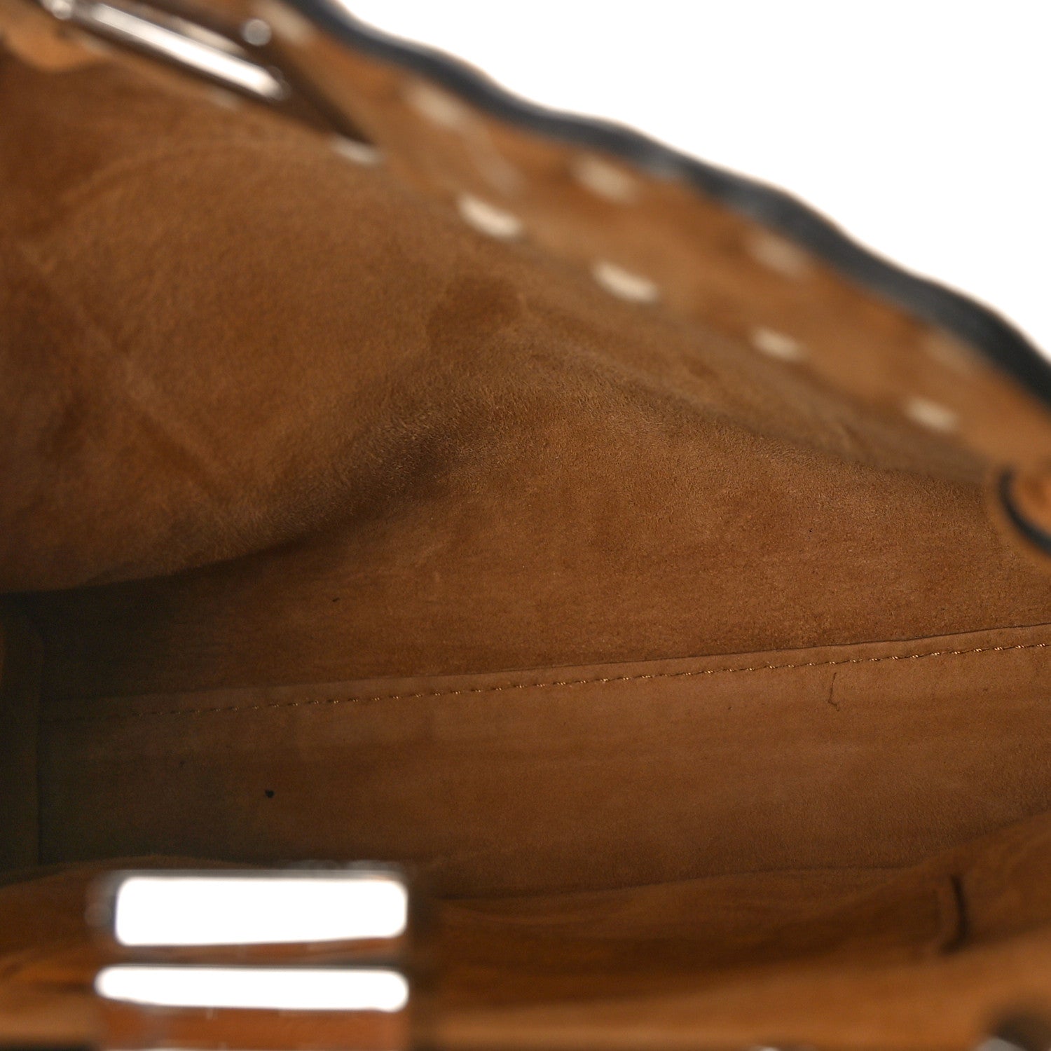 Fendi Suede Macro Stitchings Mini Peekaboo Iconic Satchel Marrone 6 of 14